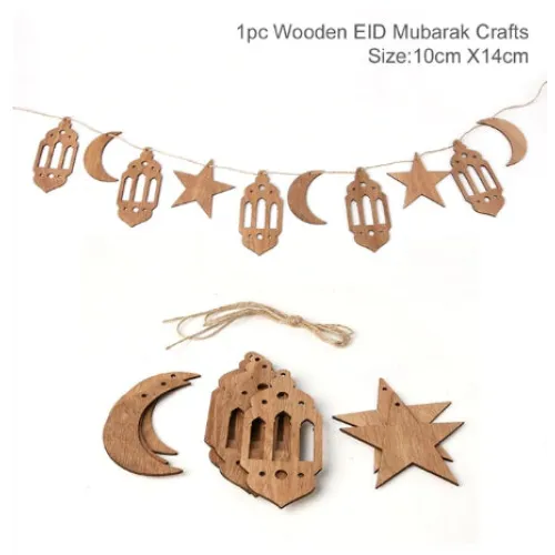 Houten slinger Ramadan met houten Eid Mubarak slinger, manen, sterren en lantaarns