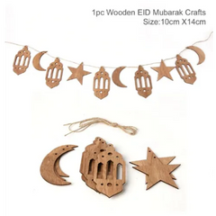 Houten slinger Ramadan met houten Eid Mubarak slinger, manen, sterren en lantaarns