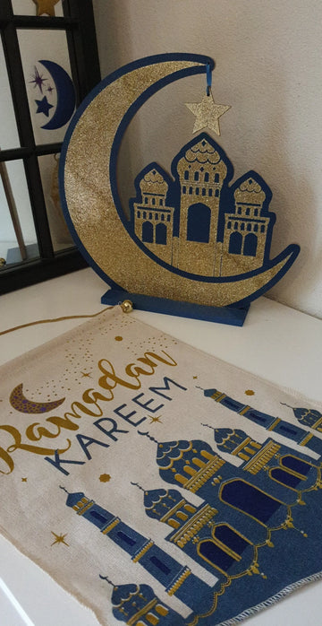 Houten standaard 'maan' glitter - Islamboekhandel.nl