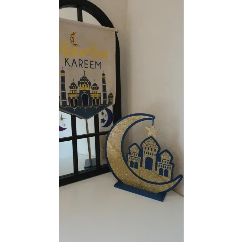 Houten standaard 'maan' glitter - Islamboekhandel.nl