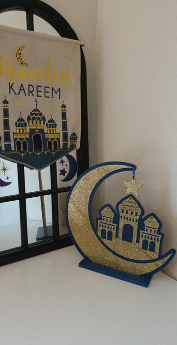 Houten standaard 'maan' glitter - Islamboekhandel.nl