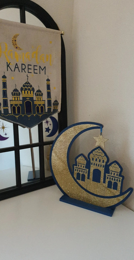 Houten standaard 'maan' glitter - Islamboekhandel.nl