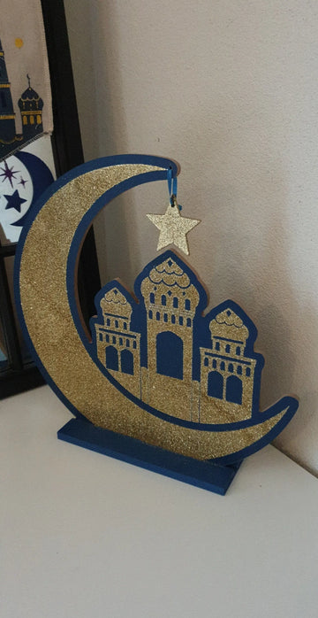 Houten standaard 'maan' glitter - Islamboekhandel.nl