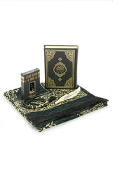 Luxe zwarte cadeauset gebedskleed, tasbih, koran arabisch/engels en parfum - Islamboekhandel.nl