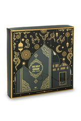 Luxe zwarte cadeauset gebedskleed, tasbih, koran arabisch/engels en parfum - Islamboekhandel.nl