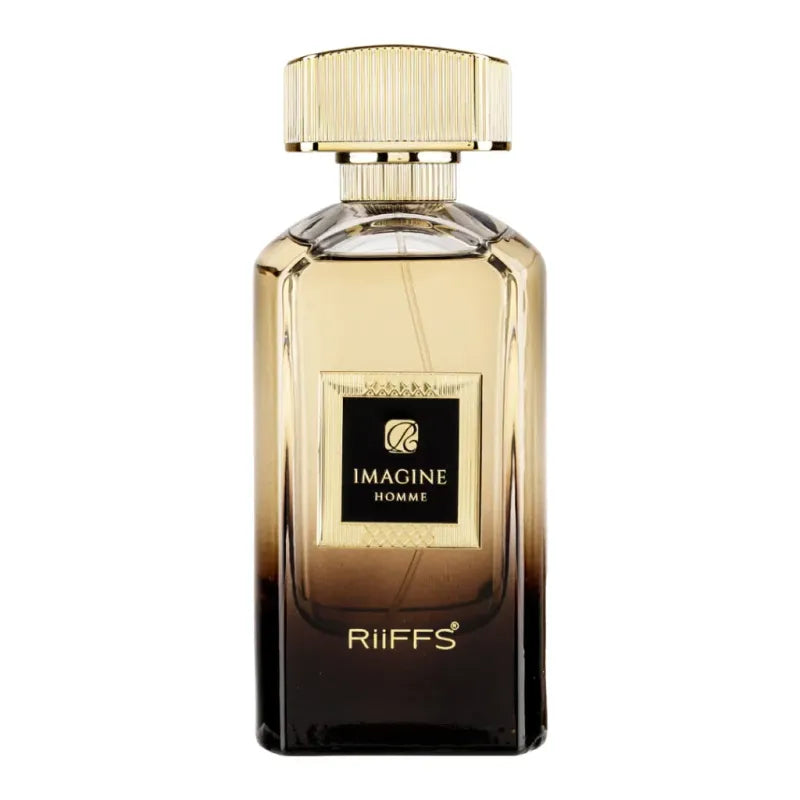 Imagine Homme parfum fles met donkerbruin tot lichtbruin gradient en gouden dop