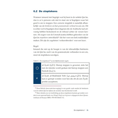 Pagina uit een islamitisch boek over stopborden voor leren reciteren en stap-voor-stap opbouw