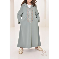 Sagegroene abaya met capuchon en sequin details, Al Anssa Jellaba Yara