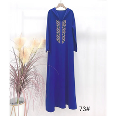 Koningsblauwe abaya met gouden borduurwerk, Jellaba Yara met capuchon
