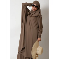 Bruine jilbab burkini met hijab en zonnebril