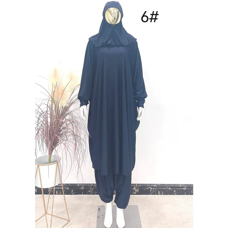 Zwarte jilbab burkini abaya met kap en lange mouwen, polyester