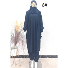 Zwarte jilbab burkini abaya met kap en lange mouwen, polyester