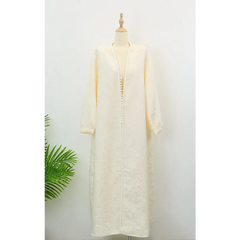 Roomwitte kaftan kimono met knoopsluiting en kraag