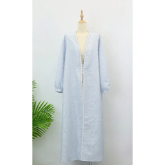 Lichtblauwe kaftan kimono met rits, 3/4-mouwen en V-hals