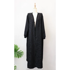 Zwarte kanten abaya met lange mouwen en rits, Kaftan kimono Royal