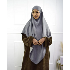 Grijze khimar corduroy velvet met bruine mouwen en modern design