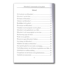 Vierpagina’s booklet over Khoesboe met inhoudsopgave en genummerde secties