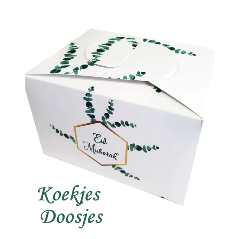 Mooie voedselveilige doos Eid eucalyptus met groene blad en goudaccenten