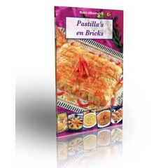 Kookboek pastilla en bricks met grote foto van hartige bladerdeeghapje en kleinere gerechten