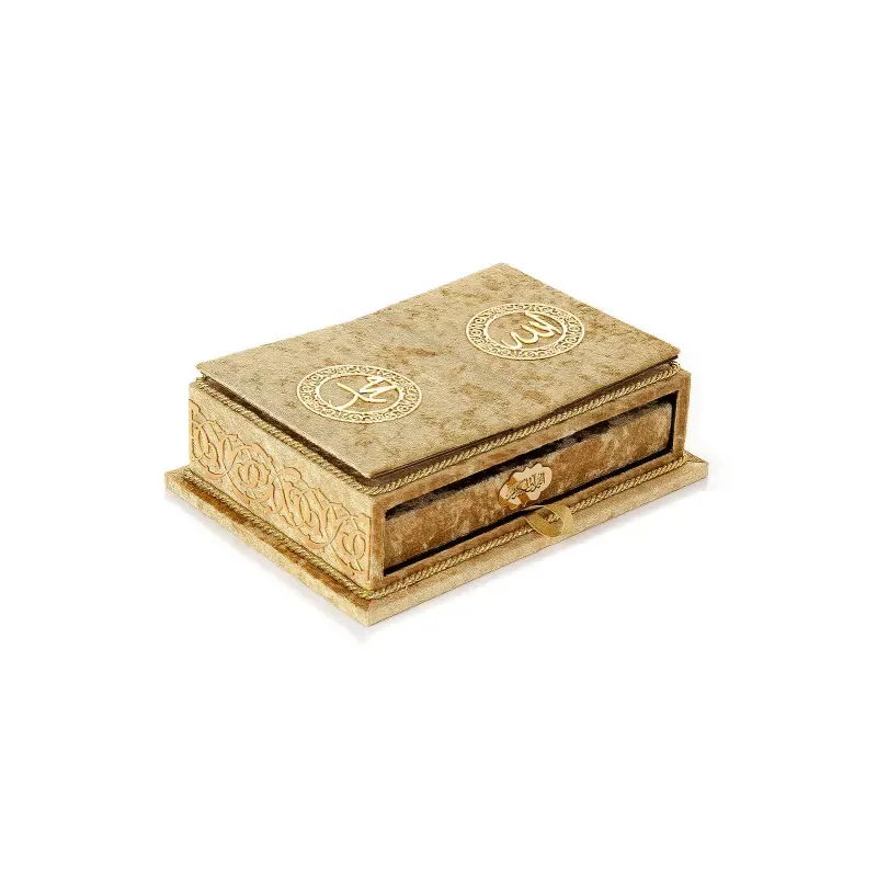 Koranbox met Luxe Fluweel Beklede Koran -Goud - Islamboekhandel.nl