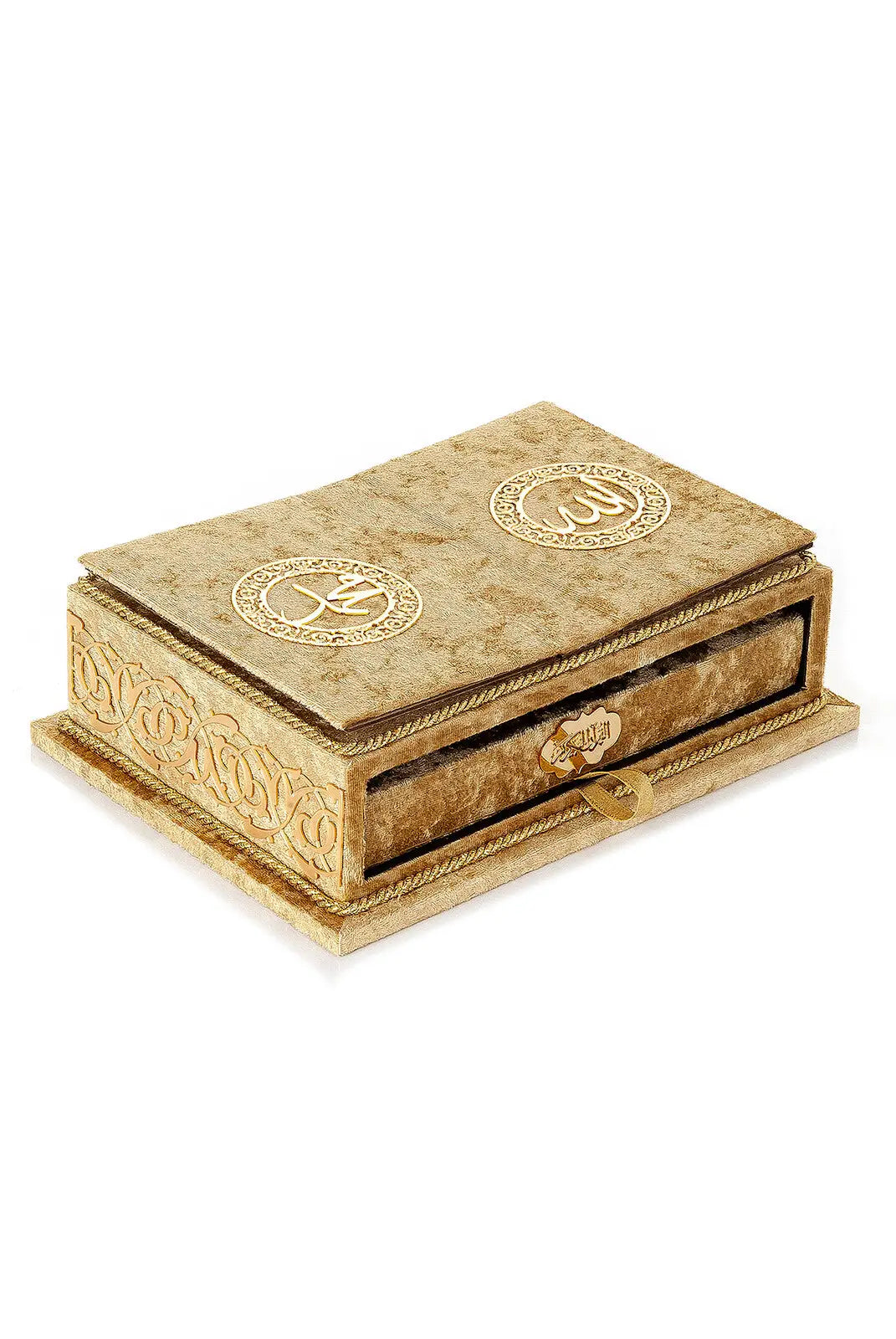 Koranbox met Luxe Fluweel Beklede Koran -Goud - Islamboekhandel.nl
