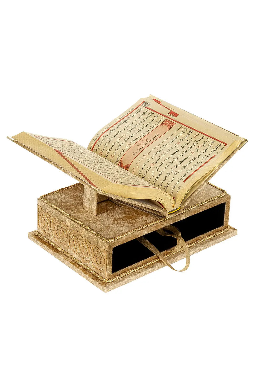 Koranbox met Luxe Fluweel Beklede Koran -Goud - Islamboekhandel.nl