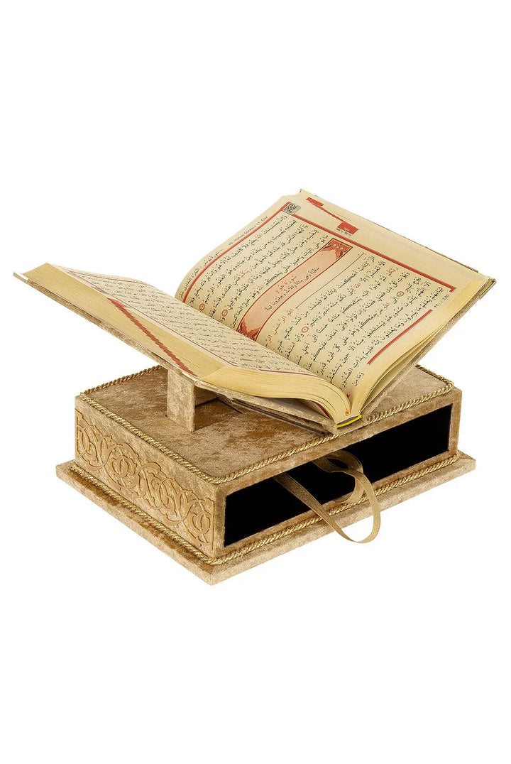 Koranbox met Luxe Fluweel Beklede Koran -Goud - Islamboekhandel.nl