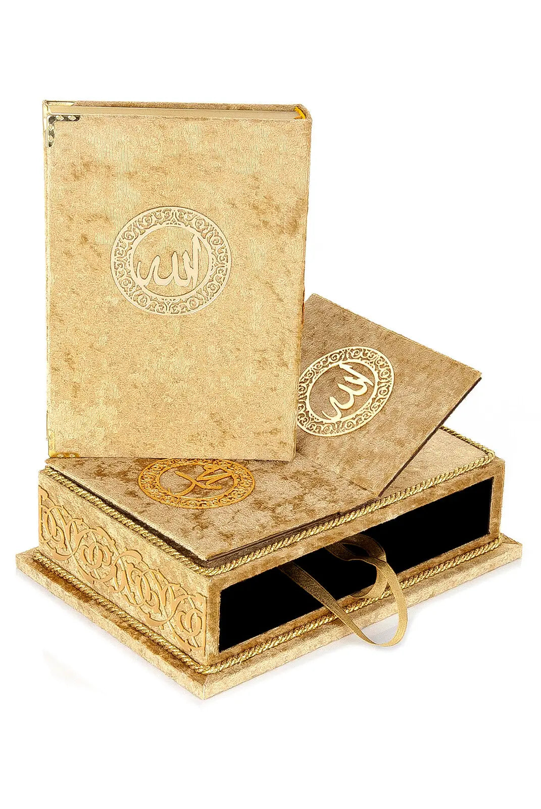 Koranbox met Luxe Fluweel Beklede Koran -Goud - Islamboekhandel.nl