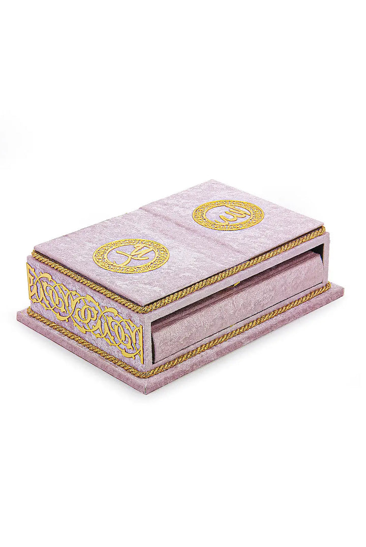 Koranbox met Luxe Fluweel Beklede Koran -Roze - Islamboekhandel.nl