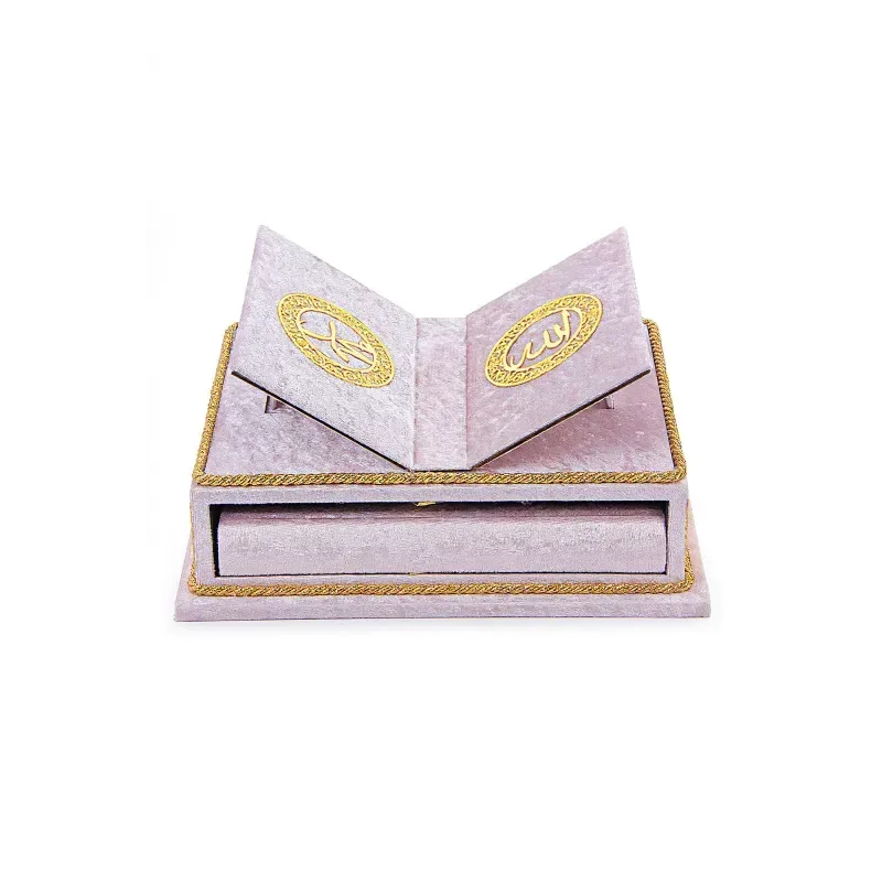 Koranbox met Luxe Fluweel Beklede Koran -Roze - Islamboekhandel.nl