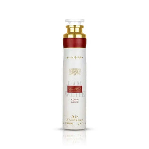 Witte en rode parfumfles met gouden accenten voor Lattafa Ana Abiyedh Rouge