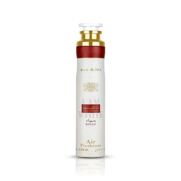 Witte en rode parfumfles met gouden accenten voor Lattafa Ana Abiyedh Rouge