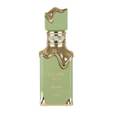 Mintgroene glazen parfumfles met gouden accenten en druppelontwerp labeled eclaires door lartisan parfumeur
