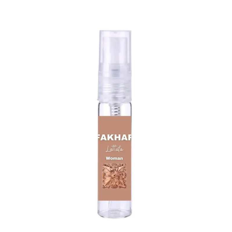 Clear parfum sample met bruine label voor Lattafa Fakhar Women parfumspray