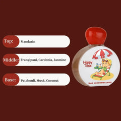 Perfume fles met fruitige en bloemige geurnoten voor Lattafa Happy Time Arabische parfum