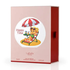 Pink en rode parfumdoos van Lattafa Happy Time, Arabische parfum voor vrouwen