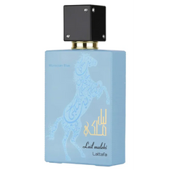 Laattafa Lail Maleki Moroccan Blue arabische parfum met lichtblauwe fles en zwarte dop