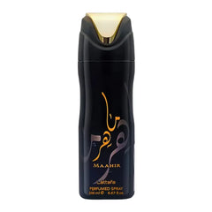 Zwart-gouden parfum spray can van Lattafa Maahir Deodorant, 300ml air freshener