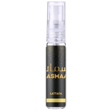 Lattafa nasmaat edp zwarte en gouden sprayfles met transparante dop en elegante lattafa asmaa tekst