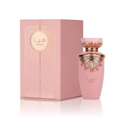 Roze parfumfles en doos van Lattafa Parfum Haya voor een luxe geurervaring