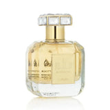 Lattafa parfum sutoor een luxe parfumfles met gouden accenten en een facetten kristallen dop met arabische tekst