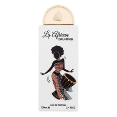 Lattafa Pride La African Drummer parfumfles, wit met zwart en goud, 3.4 oz
