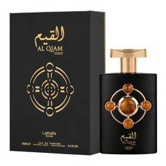 Elegante Lattafa Pride Parfum al Qiam Gold, zwarte gouden 100ml fles