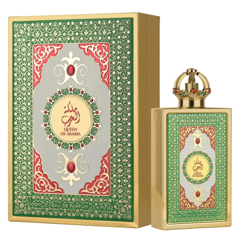 Lattafa Queen of Arabia EDP 100ml parfumfles met gouden kroon en ornamenten