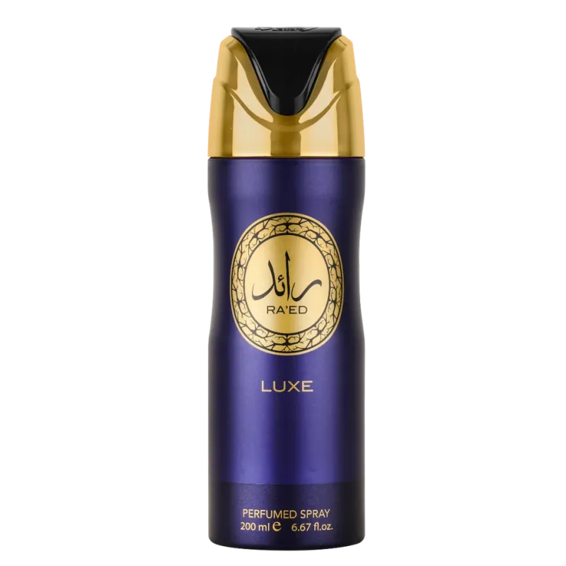 Blauw en gouden parfumspray van Lattafa Ra’ed Luxe Deodorant