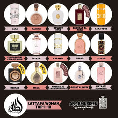 Verzameling luxe Middle Eastern parfumflacons met Arabische branding in Lattafa Sample Set