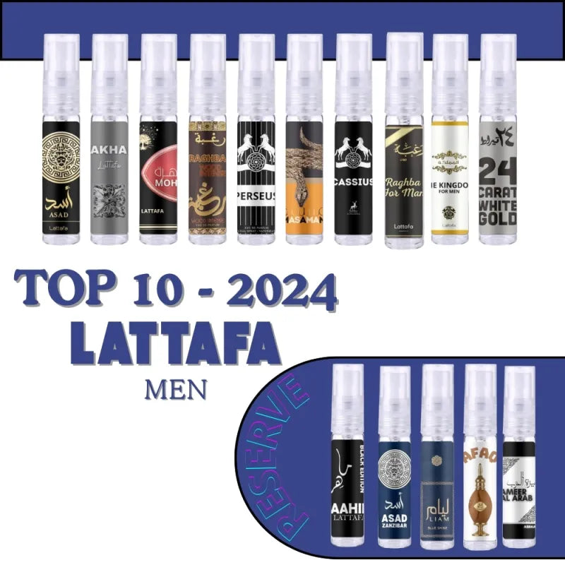 Lattafa sample set met Raghba Wood Intense en andere Lattafa geuren voor heren