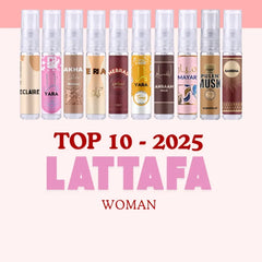 Tien parfum spray flessen uit de Lattafa Sampleset 2025 van Yara Fakhar