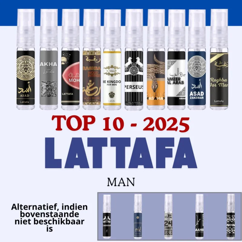 Lattafa sampleset 2025 Heren met geurnoten voor mannen, parfum monsters voor hem
