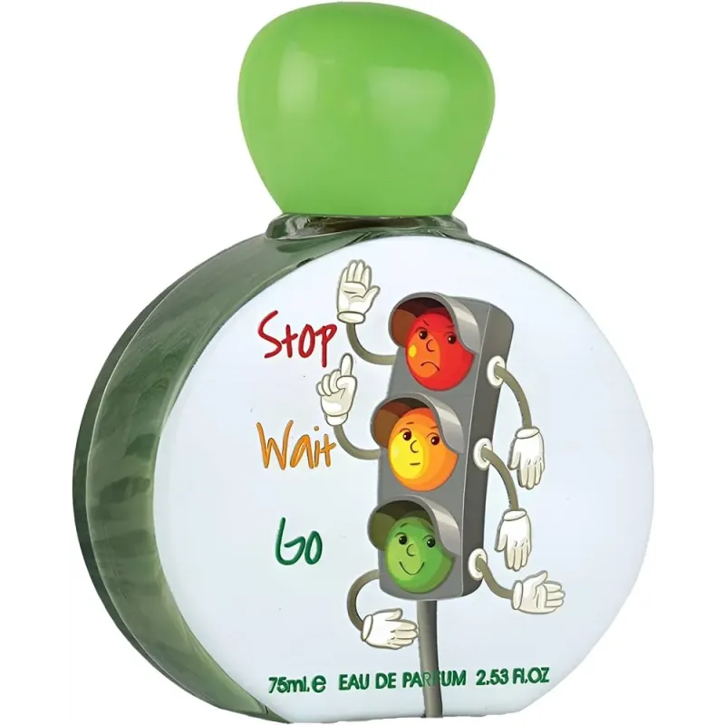 Groene verkeerslichtparfumfles Lattafa Stop Wait Go met cartoonhanden